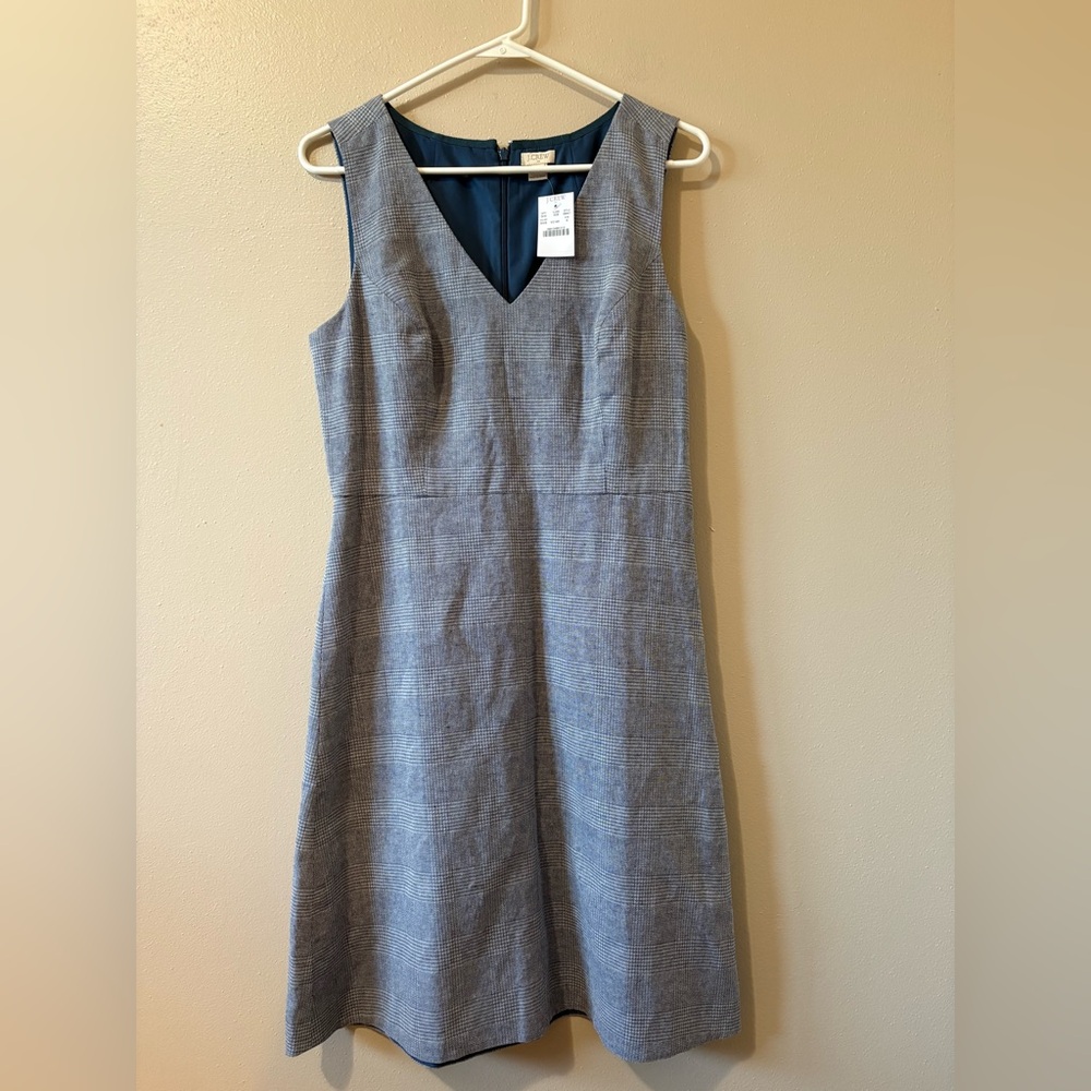 J. Crew Sleeveless Sheath Glen Plaid Dress size 6 cotton/linen blend NWT!!